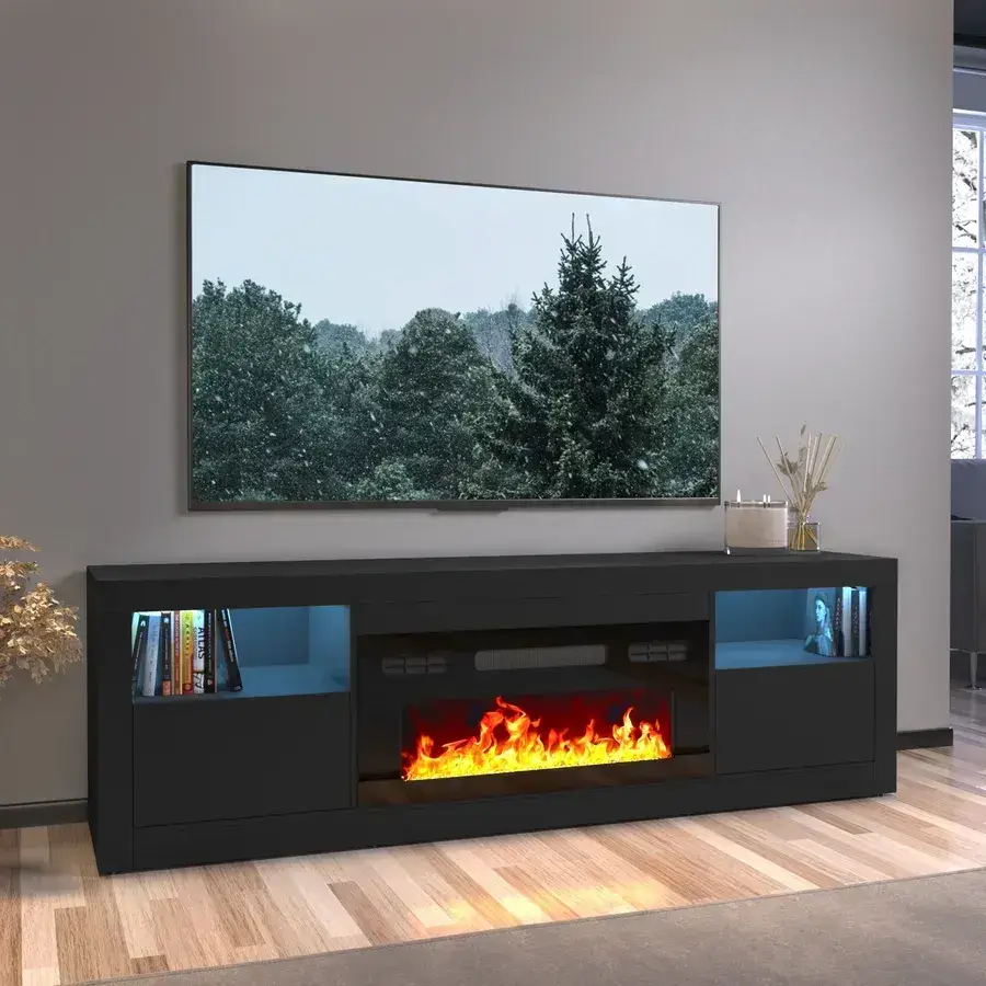 Чорна тумба ARTOS DESIGN Pride 180 EF з електрокаміном